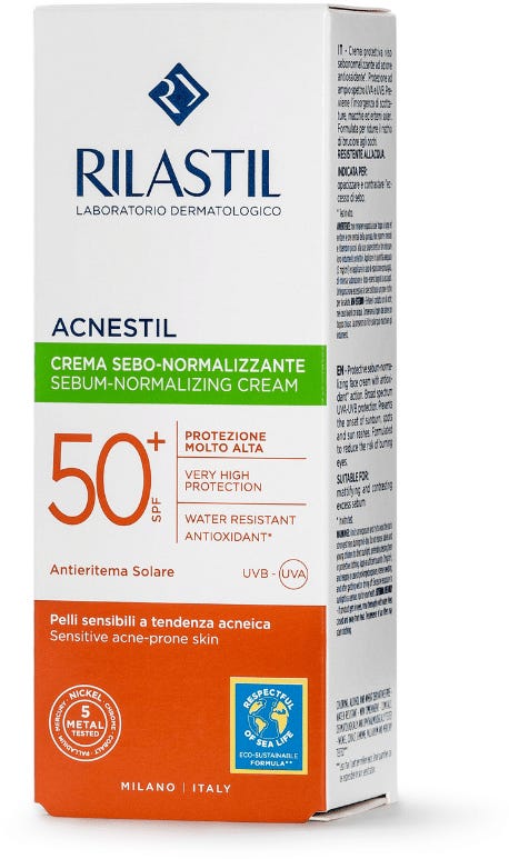 Rilastil Acnestil Sebum-Normalizing Cream SPF 50+ Azeloglycine Niacinamide 40 ml