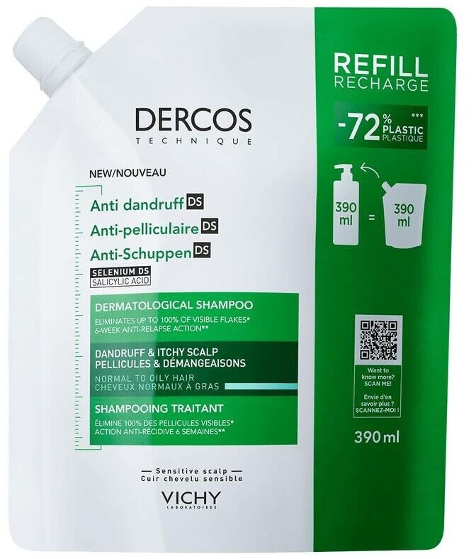 Vichy Dercos Shampoo Refill Creamy Formula Selenium Sulfide Salicylic Acid Normal to Oily Hair 390 ml