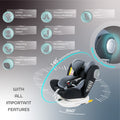 Moon Gyro Baby Car Seat, 360-Degree Rotating, Isofix, Black, Birth to 12 Years