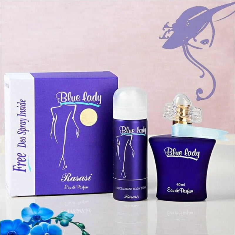 Rasasi Blue Lady Eau de Parfum Women's Fragrance Duo, 40 ml with Deodorant Body Spray
