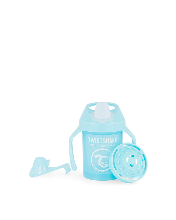 Twistshake Mini Cup Sippy Cup with Soft Spout and Fruit Mixer Pastel Blue 230ml 4m+