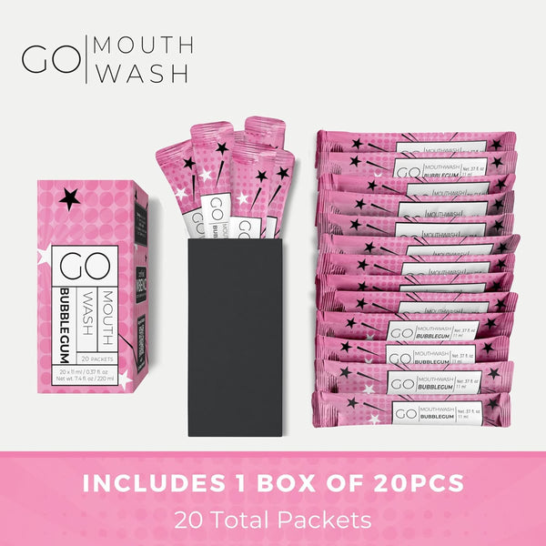 Go Mouthwash Bubblegum Flavor Oral Rinse 20 Packets, 11 ml Each