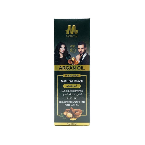 Morvon Argan Oil Color Shampoo Hair Dye Natural Black 400ml