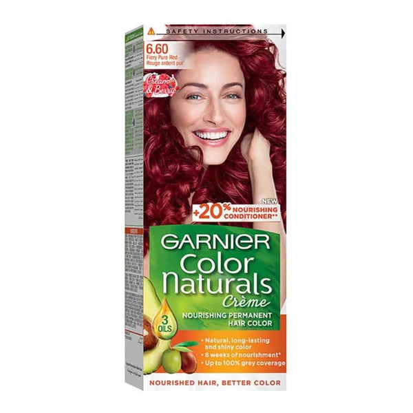 Garnier Color Naturals Creme Dye Permanent Hair Color Fiery Pure Red 6.60 With Avocado Oil