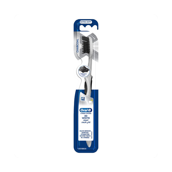 Oral-B 3D White Charcoal Toothbrush Charcoal-Infused Criss-Cross Bristles, 1 Piece
