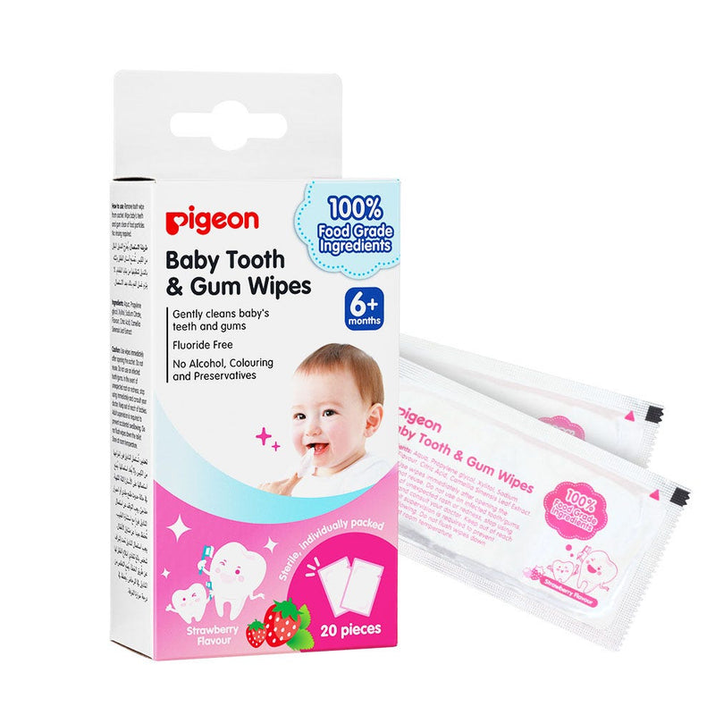Pigeon Baby Tooth & Gum Cleansing Wipes, Alcohol-Free, Strawberry, 20 Pieces