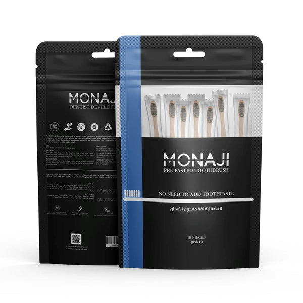 Monaji Pre-Pasted Disposable Toothbrushes Soft Bristles Fluoride 10 Pieces