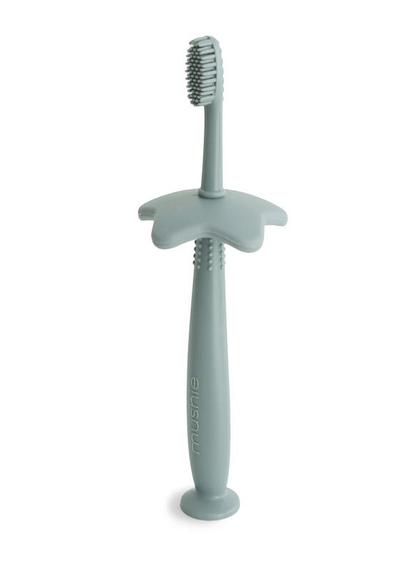 Mushie Star Training Toothbrush Soft Silicone Bristles Cambridge Blue