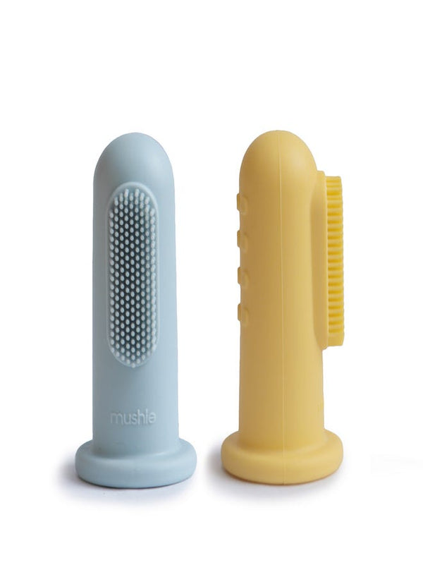 Mushie Finger Toothbrush Soft Silicone Baby Toothbrush Powder Blue/Pale Daffodil