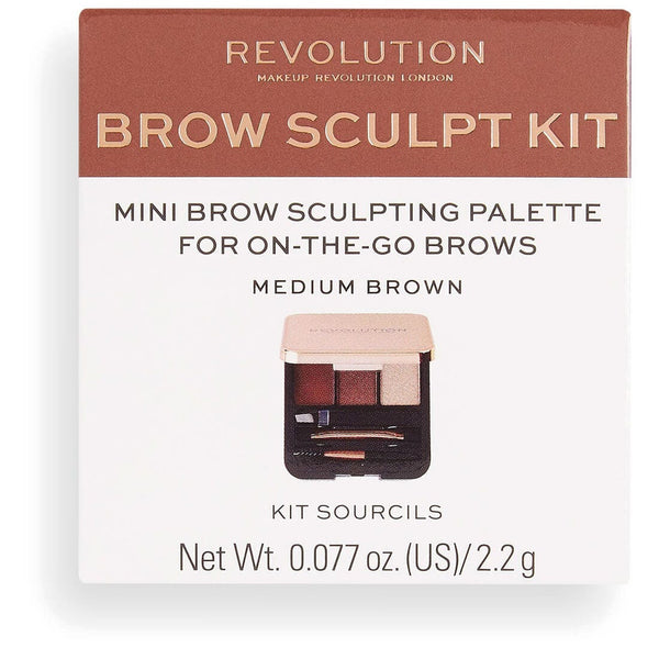 Makeup Revolution Brow Sculpt Kit Medium 3-in-1 Eyebrow Set with Gel, Powder and Highlighter