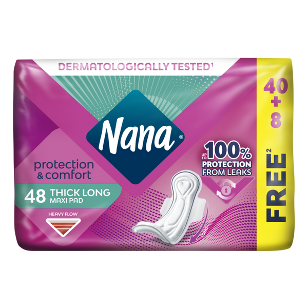 Nana Maxi Long Sanitary Pads, Dermatologically Tested, 48 Pieces