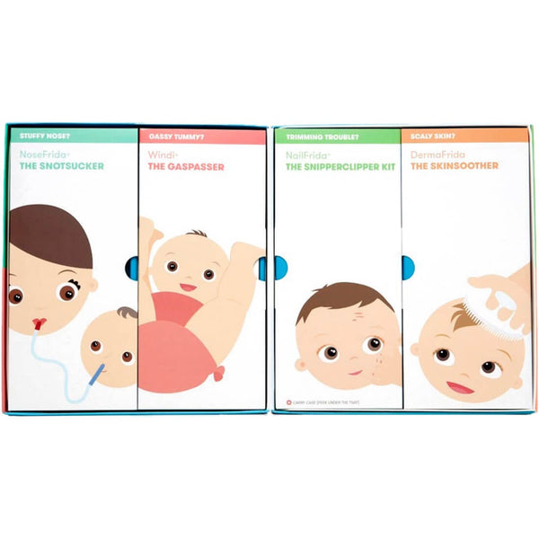 Frida Baby Baby Basics Grooming Kit with Nasal Aspirator, Nail Care, Windi Tubes and Silicone Bath Brush