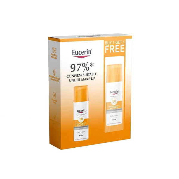 Eucerin Sun Fluid Fragrance Free SPF 50 Face and Body Sunscreen 50ml 1+1