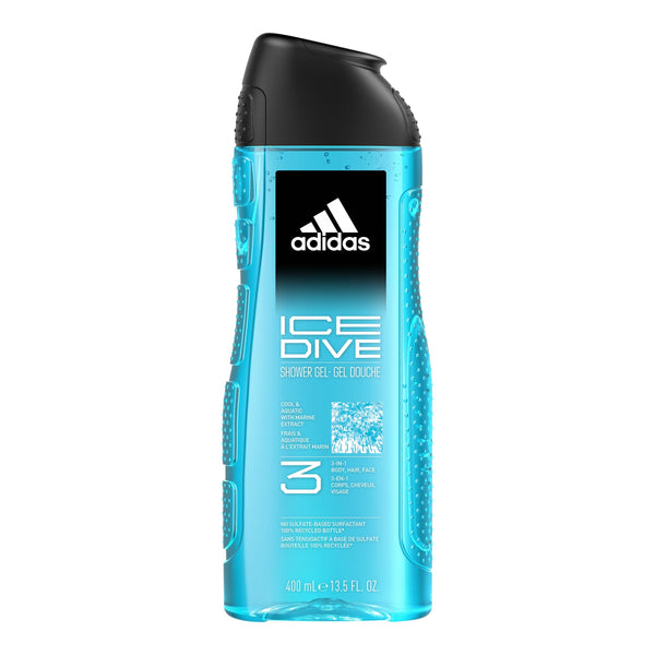 Adidas Ice Dive Men's Shower Gel 3-in-1 Mint Bergamot Patchouli 400ml