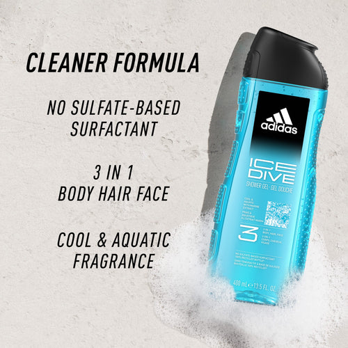 Adidas Ice Dive Men's Shower Gel 3-in-1 Mint Bergamot Patchouli 400ml