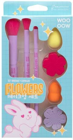 You Are The Princess Woo Oow Flowers Makeup Brush and Sponge Set, 3 Brushes and 4 Mini Sponges