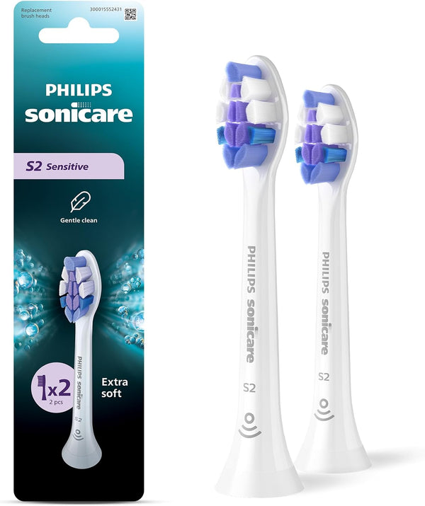 Philips Sonicare S2 Sensitive Extra Soft Sonic Toothbrush Heads, White, 2-Pack HX6052/14