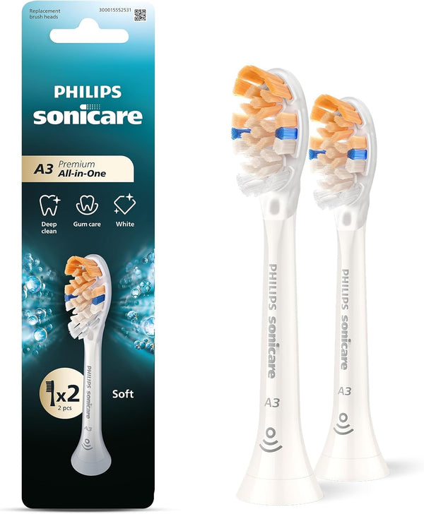 Philips Sonicare A3 All-in-One Soft Toothbrush Replacement Heads, 2-Pack, White HX9092/14