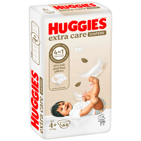 Huggies Extra Care Disposable Nappies Size 4+ 10-16 kg Mega Pack 64