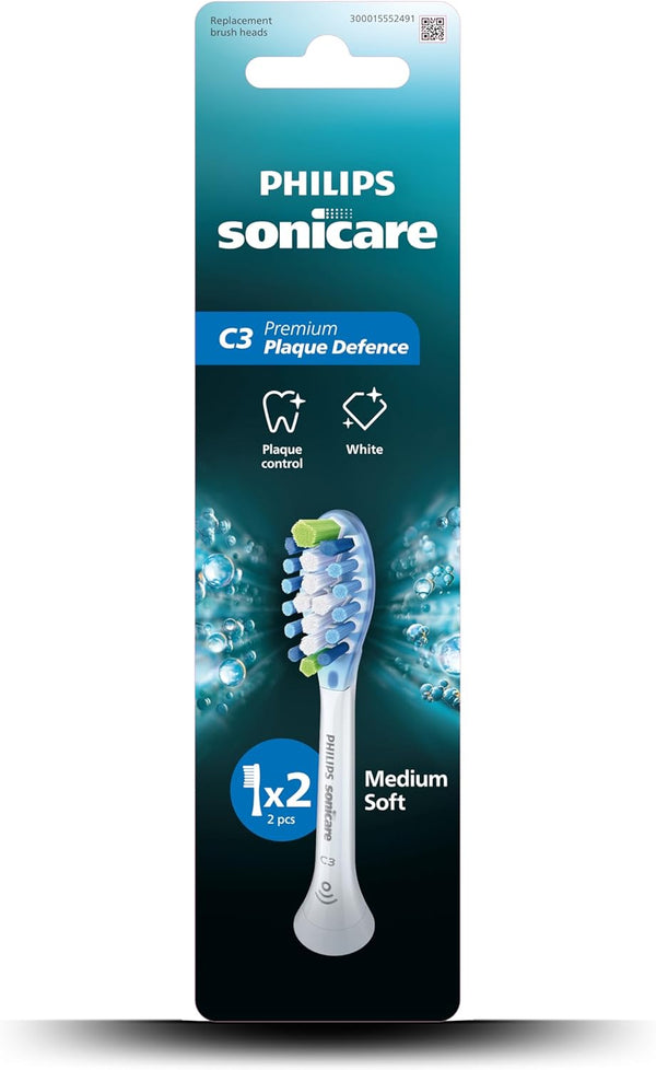 Philips Sonicare C3 Premium Plaque Replacement Toothbrush Heads Medium Soft White, 2 Pack HX9042/14