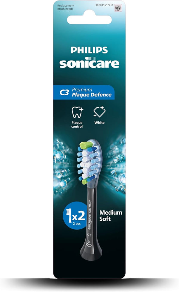 Philips Sonicare C3 Premium Plaque Control Replacement Toothbrush Heads Medium Soft Black 2 Pack HX9042/91