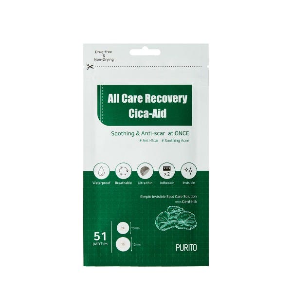Purito All Care Recovery Cica-Aid Hydrocolloid Patches with Centella Actives, 51 Patches