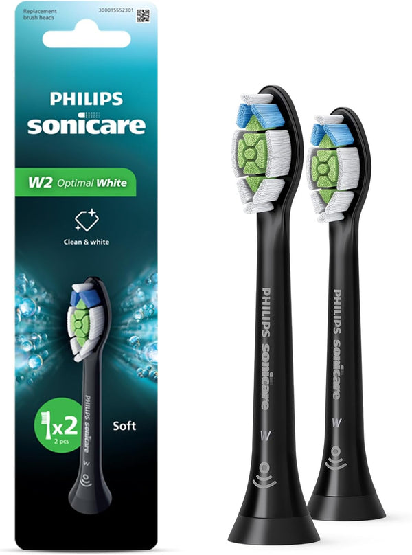 Philips Sonicare W2 Optimal White Medium Soft Sonic Toothbrush Heads, Black, 2 Pack, HX6062/91