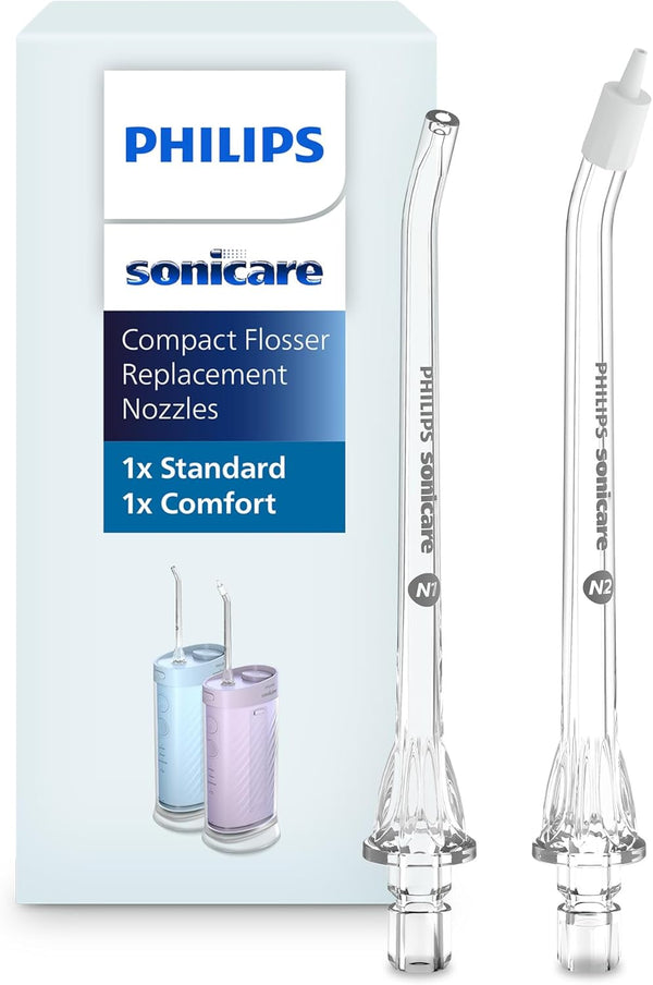 Philips Sonicare Power Water Flosser Replacement Nozzles N1 Standard & N2 Comfort, 2 Pack HX3072/00