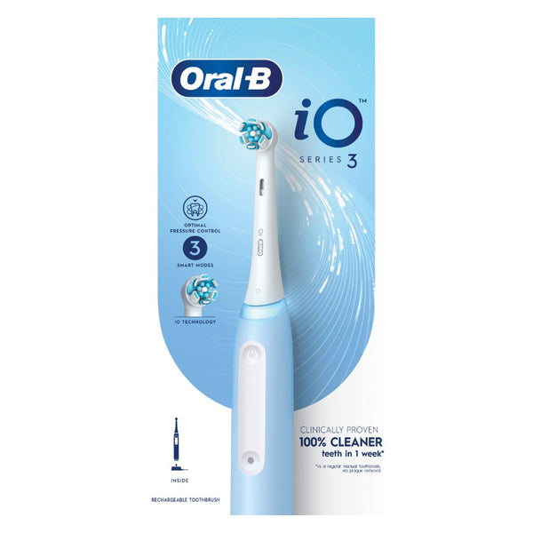 Oral-B iO Series 3 Rechargeable Electric Toothbrush, Ice Blue, 3 Brushing Modes, 1 Count