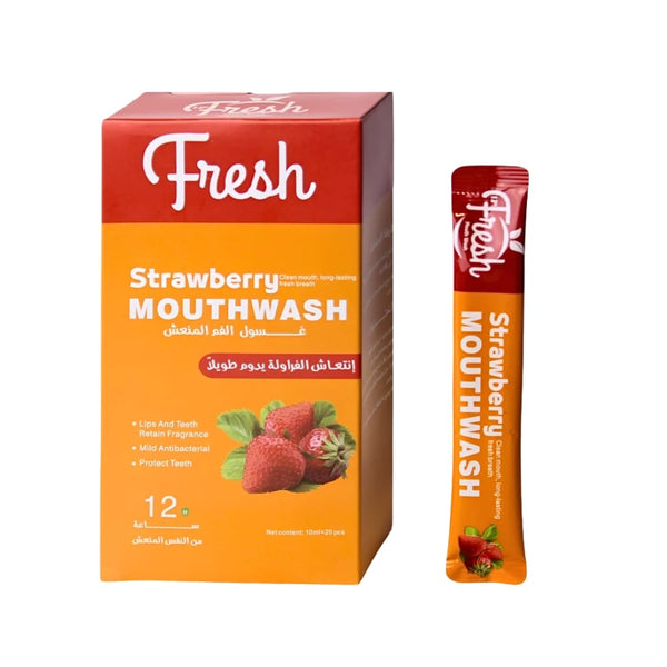 Fresh Strawberry Mouthwash Alcohol-Free Sachets Strawberry Flavor 10ml x 20