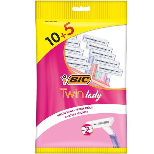 BIC Women's Twin Razors Disposable Shaving Razors 15 Pieces