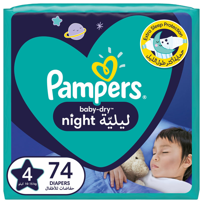 Pampers Baby-Dry Night Diapers Size 4, 10-15kg, 74 Diapers