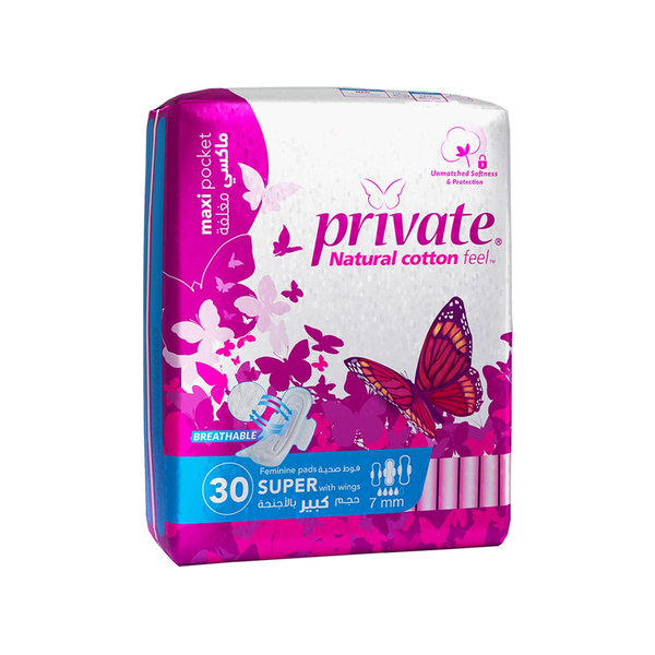 Private Maxi Super Feminine Sanitary Pads With Wings 30 Pcs