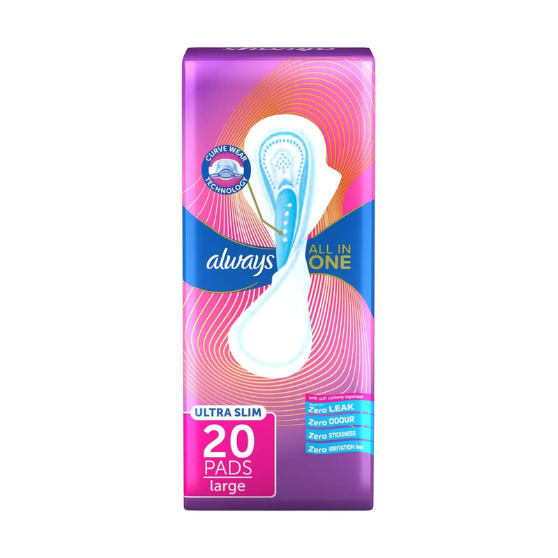 Always Ultra Slim All In One Curvewear Normal Pads With Wings, 20 Count