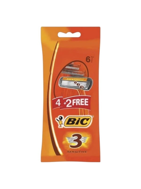 BIC Sensitive Skin Disposable Razors Triple Blade Aloe Vera Vitamin E 6 Pieces