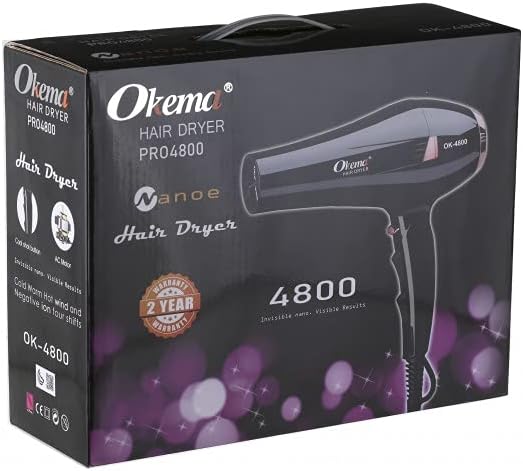 Okema Pro Hair Dryer OK4800 Lightweight Rapid Heating Hair Styling Tool