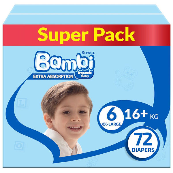 Bambi Size 6 Jumbo Box Regular Baby Diapers, 72 Pieces