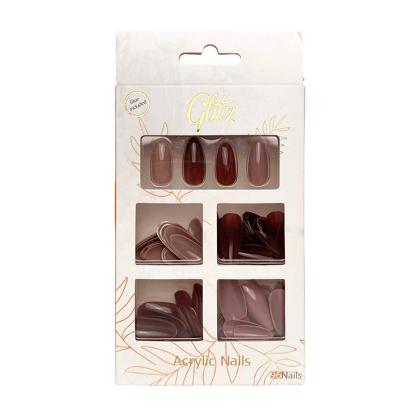Glitz Acrylic False Nails Set, 4 Shapes and Colors, Liquid Glue, File, 96 Pieces