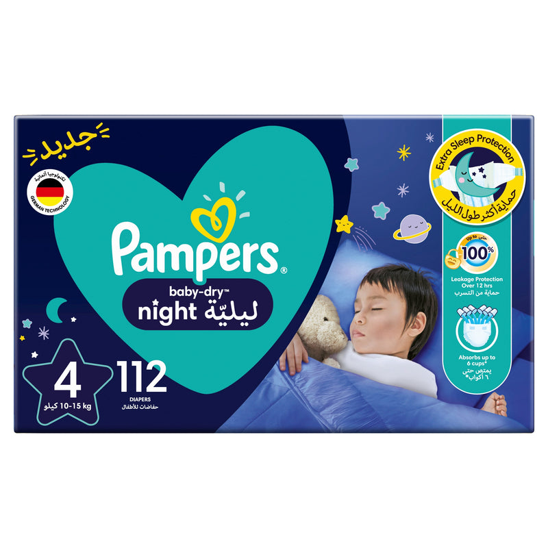 Pampers Baby-Dry Night Diapers Size 4, 10-15kg, 112 Diapers