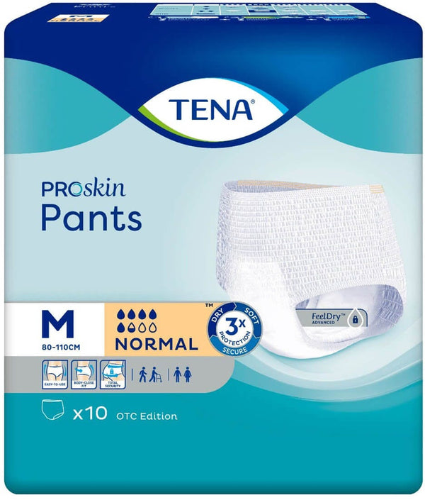 TENA Pants Unisex Medium Incontinence Pants, FeelDry Technology, 10 Pack