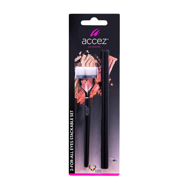Accez 2 For All Eyes Stackable Makeup Brush Set, Synthetic Fiber, Portable
