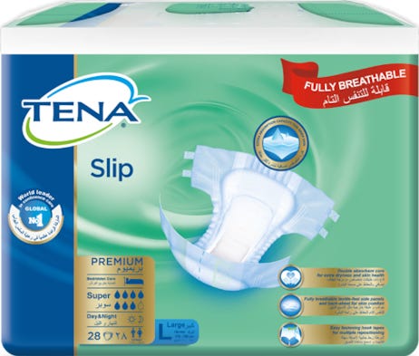 TENA Slip Super Adult Diapers Large, ConfioAir Breathable Core, 28 Count