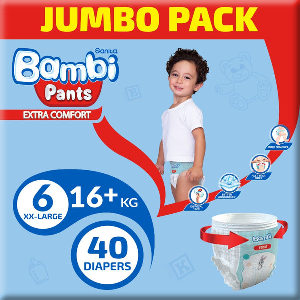 Bambi Pants Size 6 Jumbo Pack Training Pants, Stretchy Waistband, 40 Pieces