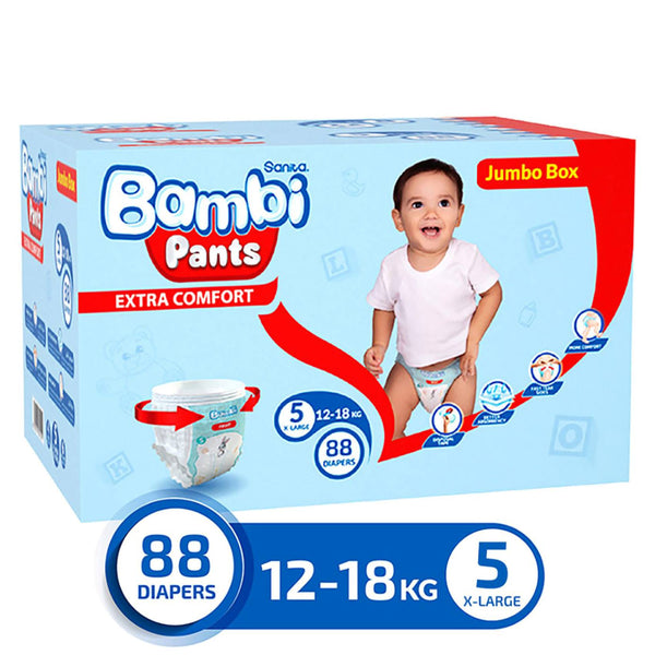 Sanita Bambi Pants Training Pants Stretchy Waistband Size 5 Mega Box, 88 Count