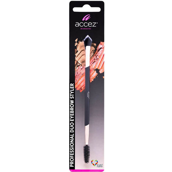 Accez Professional Duo Eyebrow Styler Dual-Ended Makeup Brush with Angled Brush and Spoolie