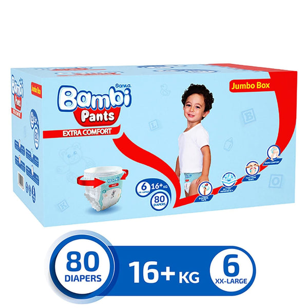 Bambi Pants Size 6 Mega Box, 80-Pack Training Pants, Stretch Waistband and Tearaway Sides