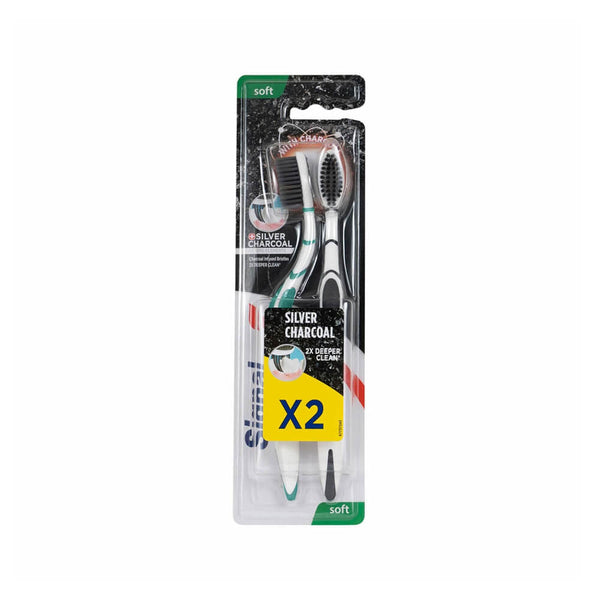Signal Silver Charcoal Soft Toothbrushes, Activated Charcoal Bristles, 2 Pieces