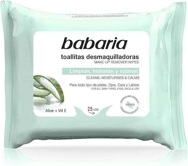 Babaria Aloe Vera Makeup Remover Wipes Vitamin E 25 Pieces