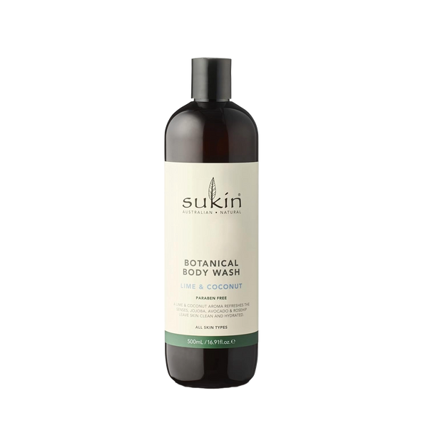 Sukin Botanical Body Wash Lime & Coconut Soap-Free Formula Jojoba Avocado & Rosehip Oils 500ml