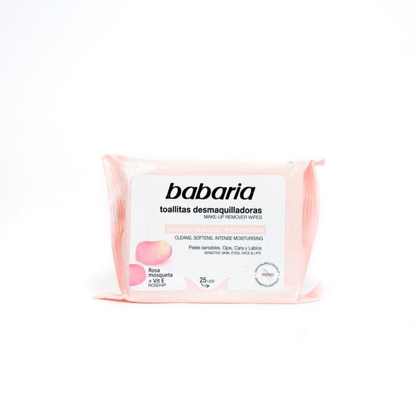 Babaria Rosehip Cleansing Wipes Vitamin E Makeup Remover, 25 Pieces
